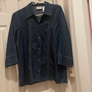 PERFECT NWT LIZ CLAIBORNE Size L WOMEN'S 3/4 SLEEVE COLLARED SHIRT 100 % COTTON